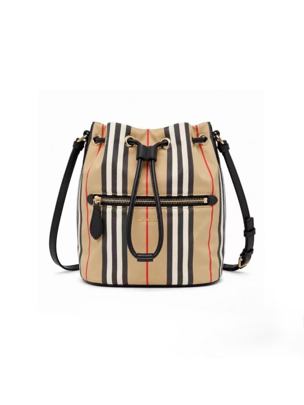 Burberry Drawstring Pouch Nylon Mini Bucket Bag Archive Beige Icon Stripe 812146